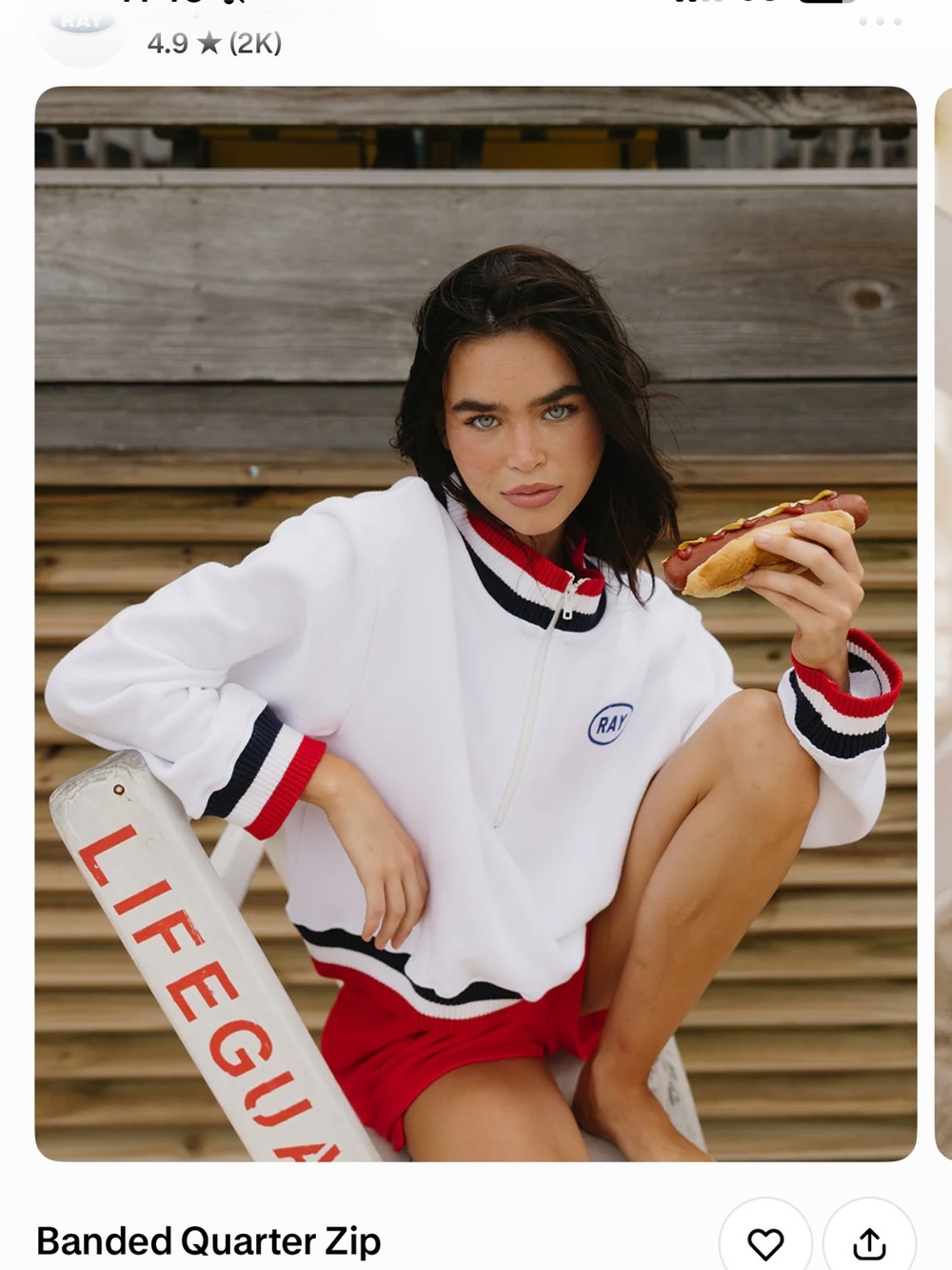 RayTheBrand White Banded Quarter-Zip Pullover with Red & Navy Trim size XL/XXL